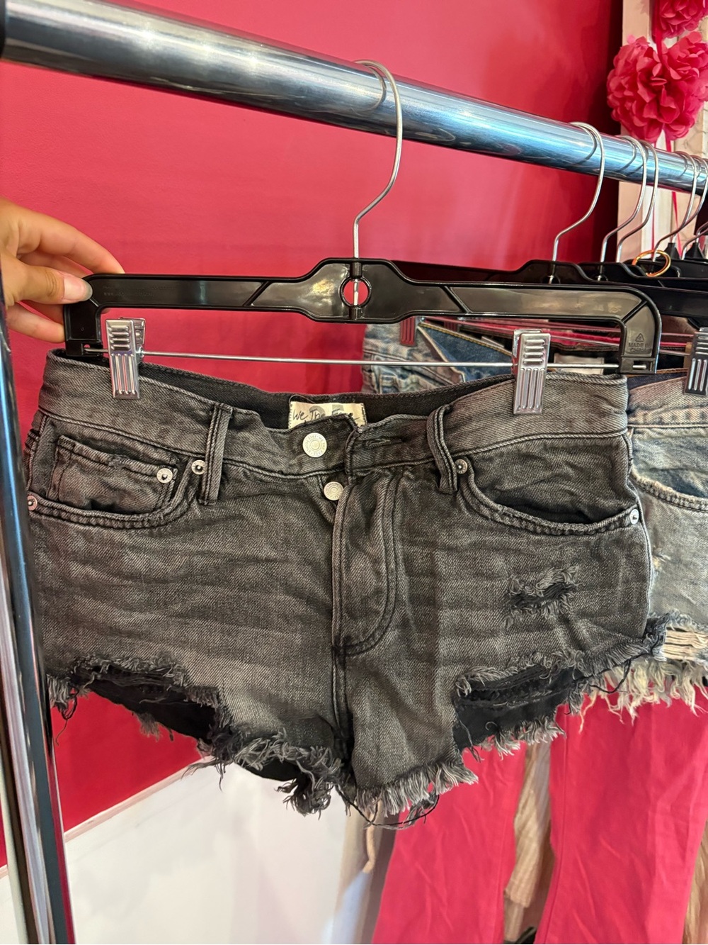 FREE PEOPLE Women's Distressed Black Denim Shorts